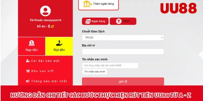 Quy trình rút tiền UU88 minh họa từng bước rõ ràng
