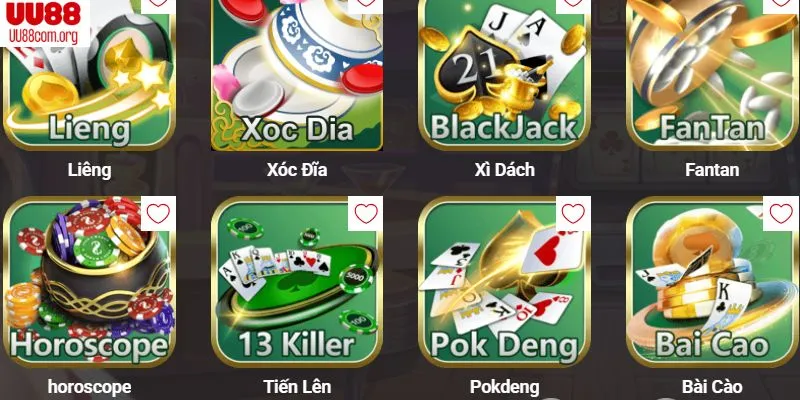 Top game bài đặc sắc thu hút người chơi tại UU88